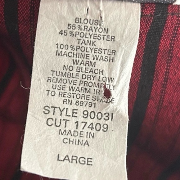 Burgundy Striped Collared Blouse Built-in Tank Business Casual Layered Look Top - Picture 10 of 10